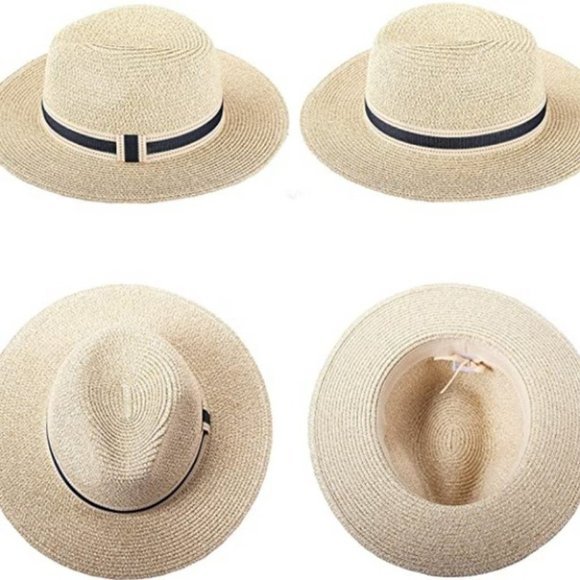 Summer Sun Straw Panama Hat Fedora Beach Floppy - Picture 2 of 5